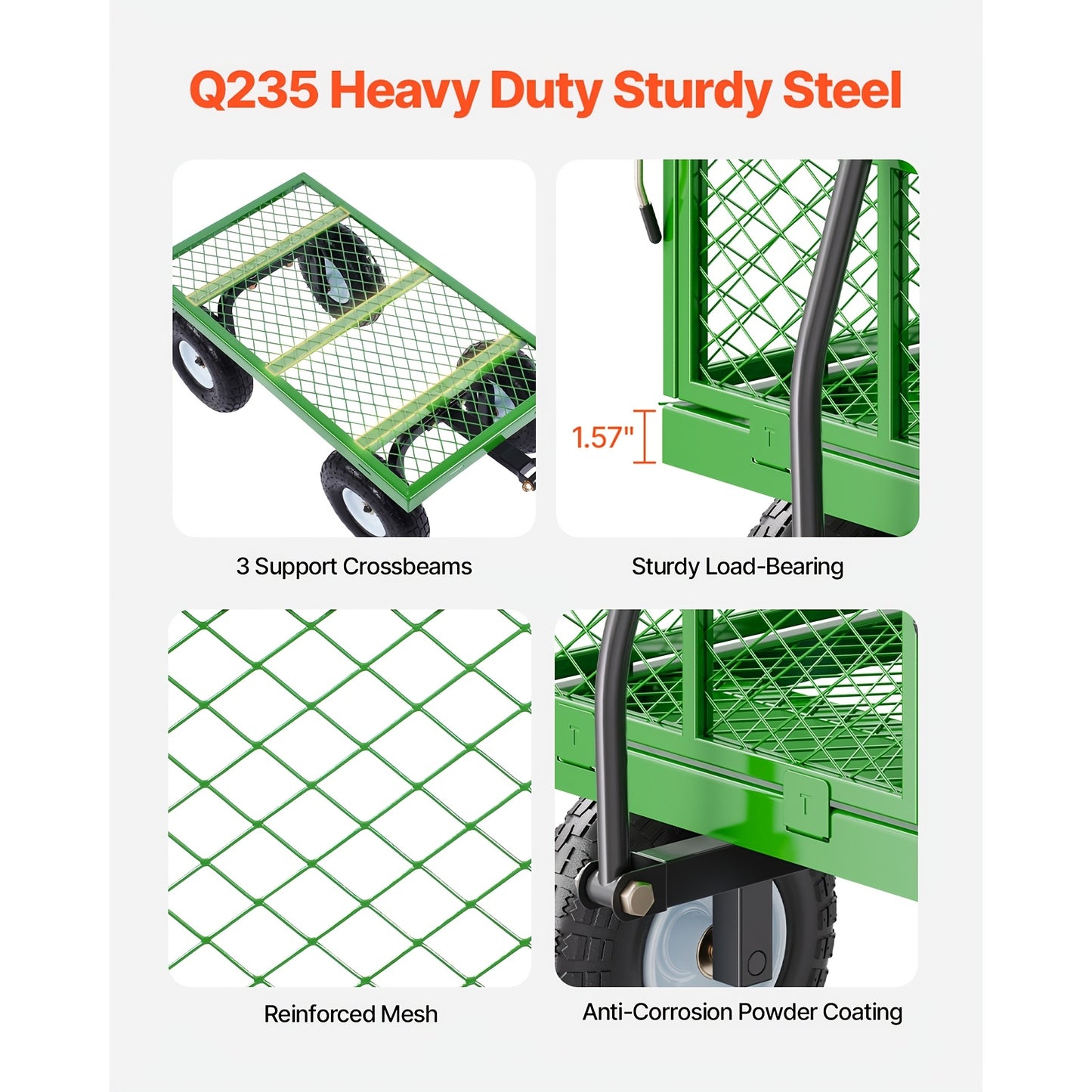 Happybuy 500/680/900/1200/1400 Lbs Steel Garden Cart On Wheels, Heavy Duty Pullable Garden Wagon, Metal Outdoor Utility Yard Cart With 10" Tires, Removable Mesh Sides And 180° Rotating Handle Green/ Yellow + Black