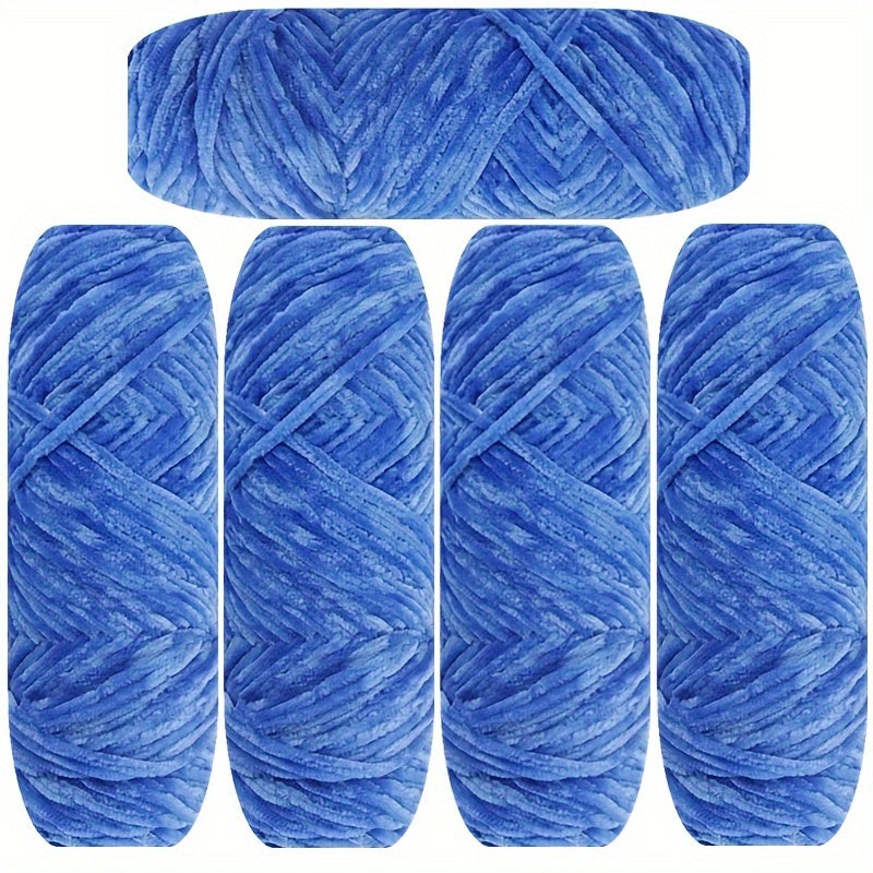 Velvet Chenille Yarn 5-Pack, 500g (17.63oz) Each, 100% Polyester, Soft Skin-Friendly Multi-Color Thick Yarn for Crochet, Knitting, DIY Crafts, Scarves, Blankets, Hats - 4mm Width