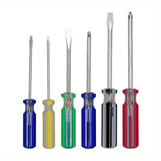 6pcs Colorful Striped Screwdriver Set - Cross & Straight Tips, 3mm, 5mm, 6mm - Durable Metal Handles in Vibrant yellows, Blues, Greens & Red for Home Improvement & DIY Projects, Screwdrivers for Electric Tools