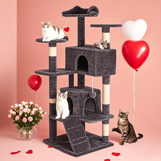 54in Cat Tree for Indoor Cats, Multi-Level Cat Tree Tower with Sisal Scratching Post, Pet House with 2 Large Condo Bed, Kitty, Kitten Toy Tree Tower, Cat Tree for Large Small Cats with Anti-Tilt Device