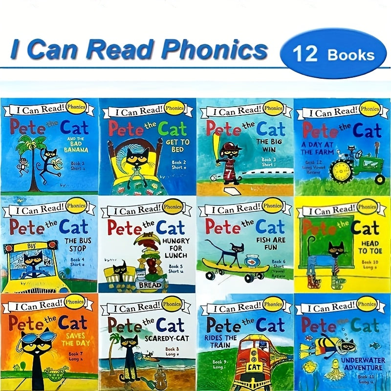 Toys / 12 Books phonics learning book - Vowels, English Picture Pocket Book Bedtime Story Reading. Educational Book for Early Readers, birthday gift, school, family language development.