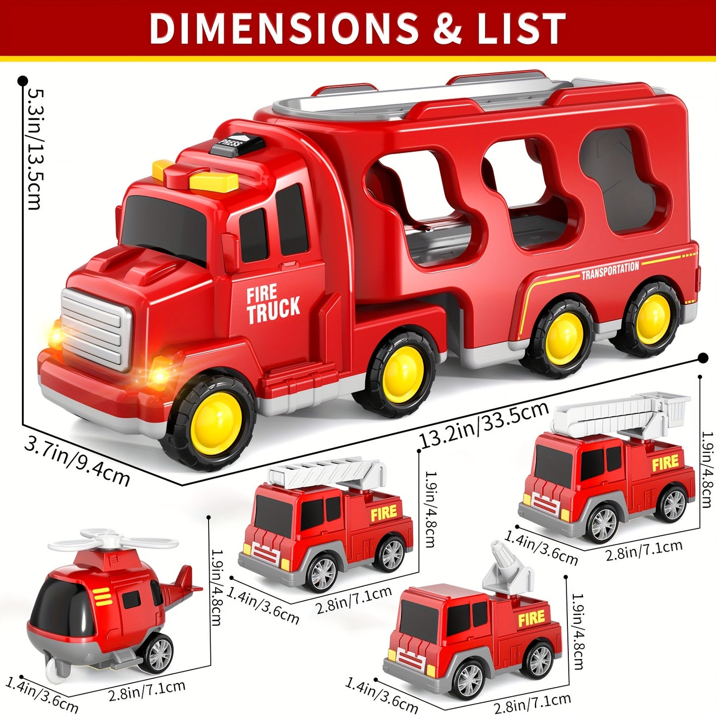 Toys / Fire Truck Toys for Boys & Girls / Friction Power Toys with Light Sound