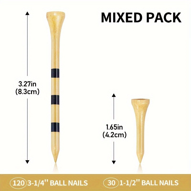 Golf Tees, 150pcs Striped Bamboo Golf Tees, Reusable Durable Reduce Friction And Side Spinning Golf Tees, Outdoor Golf Accessories
