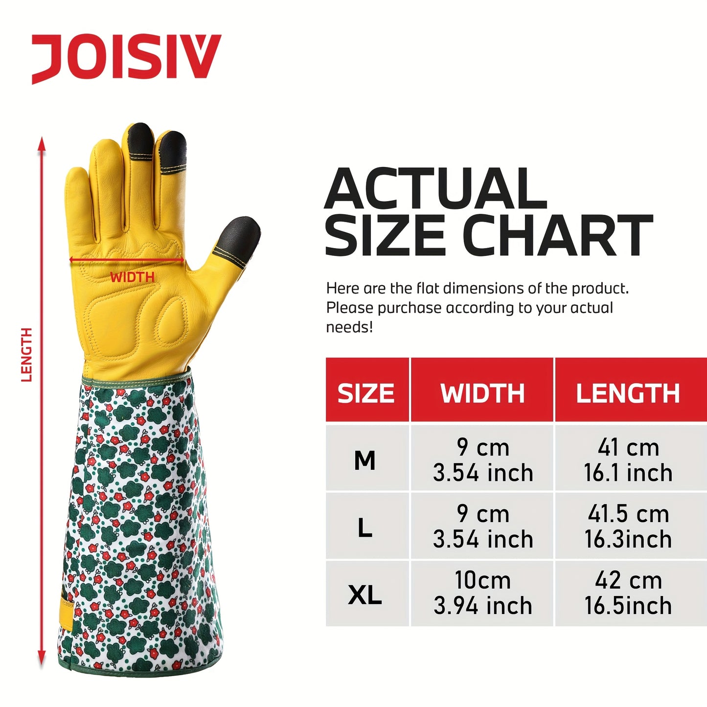 JOISIV Women's Long Gardening Gloves - Durable Green Floral Print, Thorn-Proof Gauntlet for Yard Work, Breathable Cowhide Design, Touchscreen Compatible, Perfect for Gardening and Outdoor Activities (Pair), Garden Tools