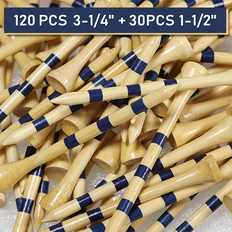 Golf Tees, 150pcs Striped Bamboo Golf Tees, Reusable Durable Reduce Friction And Side Spinning Golf Tees, Outdoor Golf Accessories