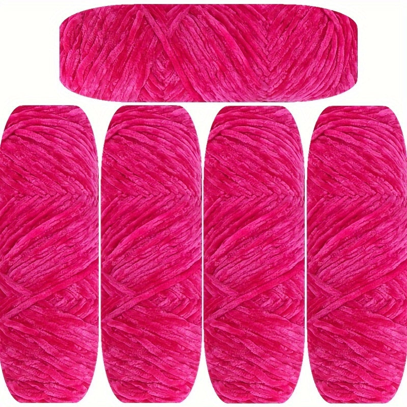 Velvet Chenille Yarn 5-Pack, 500g (17.63oz) Each, 100% Polyester, Soft Skin-Friendly Multi-Color Thick Yarn for Crochet, Knitting, DIY Crafts, Scarves, Blankets, Hats - 4mm Width