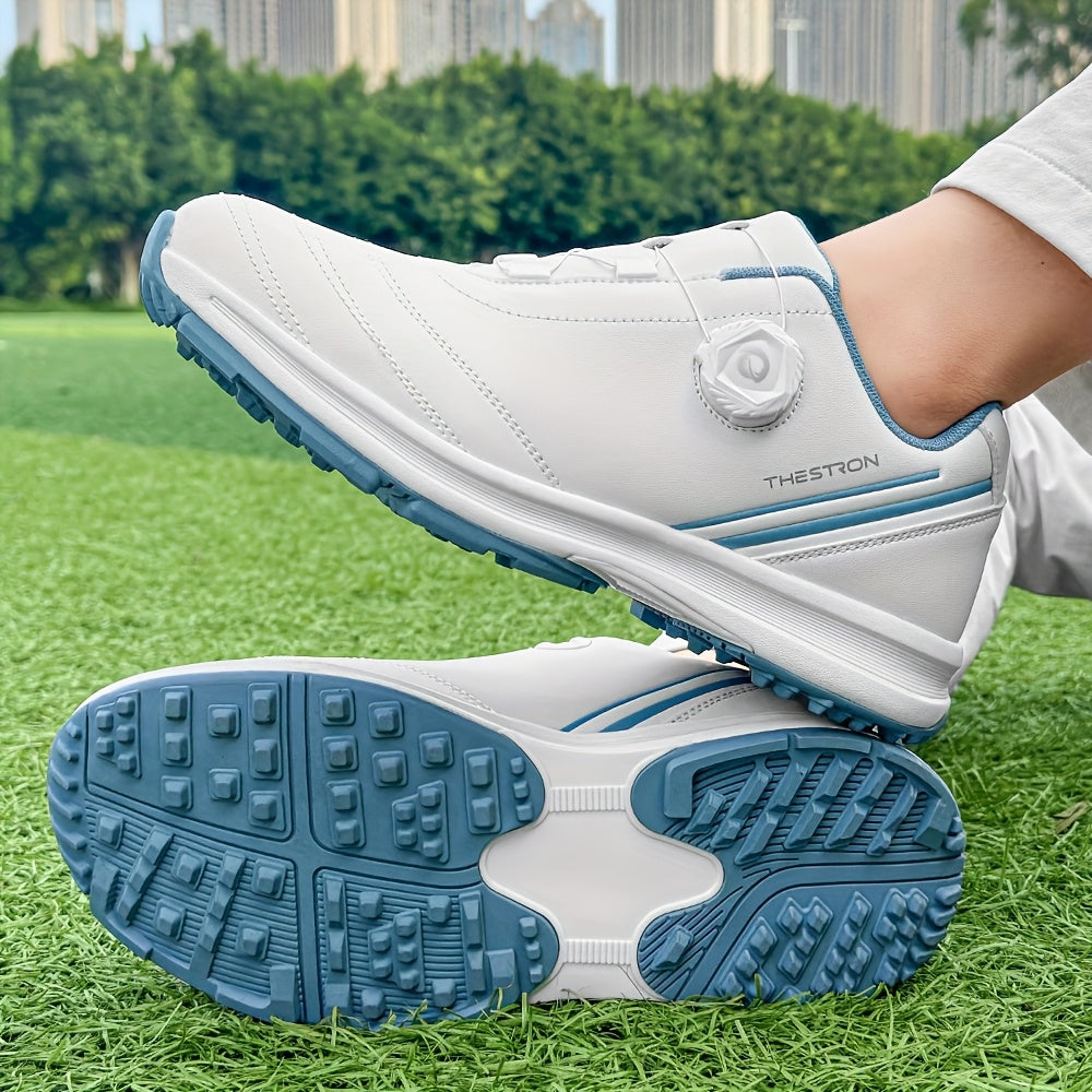 Golf Shoes, THESTRON Women's Professional Golf Shoes - Anti-Slip, All-Season, Large Size 36-43, White & Pink Design with Geometric Pattern, Durable PU Upper & Rubber Sole for Outdoor Golf Training, Ladies Golf Shoes