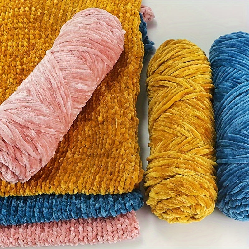 Velvet Chenille Yarn 5-Pack, 500g (17.63oz) Each, 100% Polyester, Soft Skin-Friendly Multi-Color Thick Yarn for Crochet, Knitting, DIY Crafts, Scarves, Blankets, Hats - 4mm Width