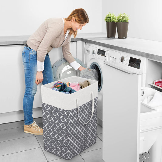 Laundry Basket / Vivicreate Laundry Basket Hamper Large Collapsible Laundry Hamper with Easy Carry Handles / Free-standing Clothes Hampers for Laundry, Bedroom, Dorm, Clothes, Towels, 75L, Clover Grey