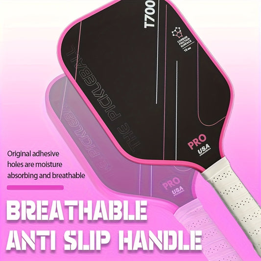 Pickleball, 1pc T700 Carbon Fiber Pickleball Paddle - Pink, Cold Pressed with Cloth Pattern Finish, 16mm Profile, Textured Surface for Powerful Spin and Balance