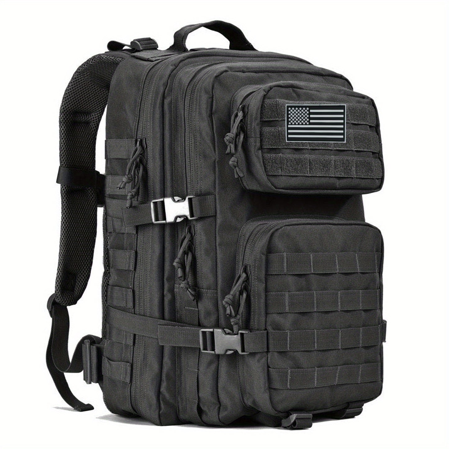 [REDAPRIC Tactical Hiking Pack] REDAPRIC Durable High Quality 3-Day Outdoor Backpack - Large MOLLE Tactical Hiking Pack with American Flag Patch, Black Rucksack for Camping, Hunting, Fishing & Bug Out Bags