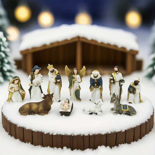 11pcs Colorful Christmas Nativity Scene Set, Hand-Painted Resin Figurines for Holiday and Religious Decorations, Perfect Gift Box, Christmas Ornaments, Resin Christmas Tree Home Decor, Santa Claus Decoration, Traditional Nati