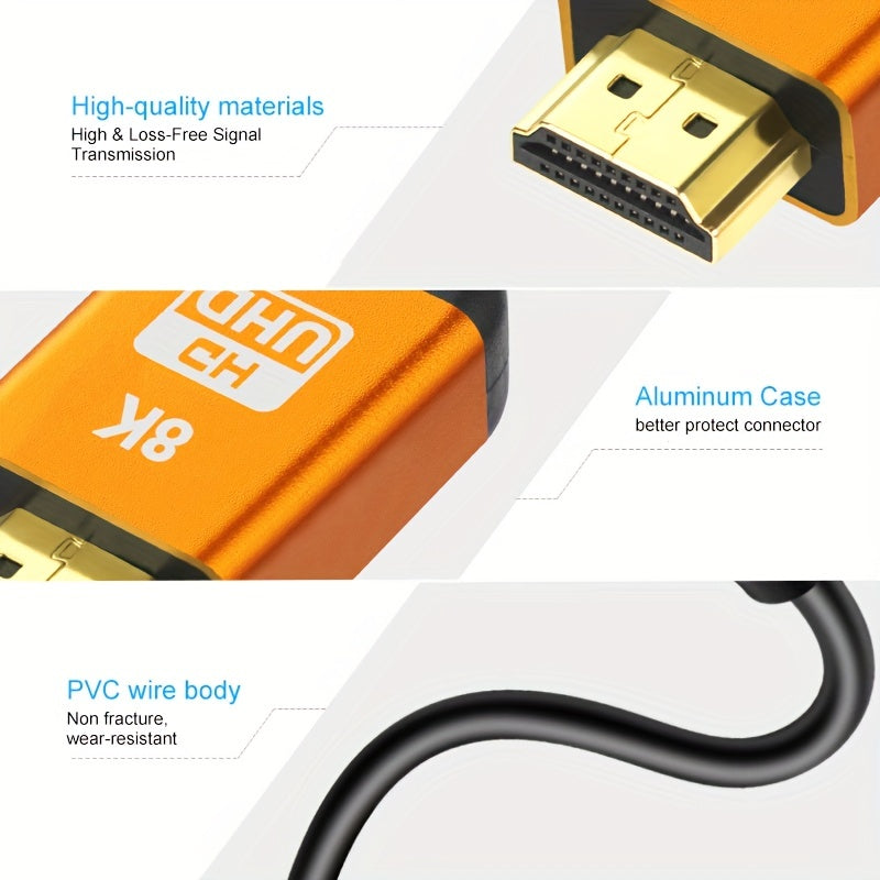 High Speed 8K HDTV Cable,HDTV 2.1 Cable Aluminum Alloy,HDTV Male to Male Cable,HDTV 2.0/1.4 Cable,8K HDTV Cable,High Speed HDTV 2.1 Cord 4K120 144Hz 8K60Hz 3D Compatible for PS5, PS4, UHD TV And PC., High Speed HDTV Cable, HD