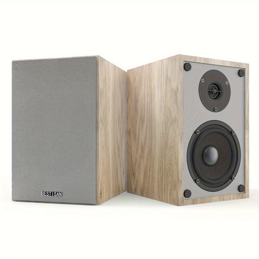 BESTISAN 50W Powered Bookshelf Speakers - Dynamic Stereo Sound for Vinyl, TV, and Desktop, Sleek Wooden Design with RCA Input, Pair