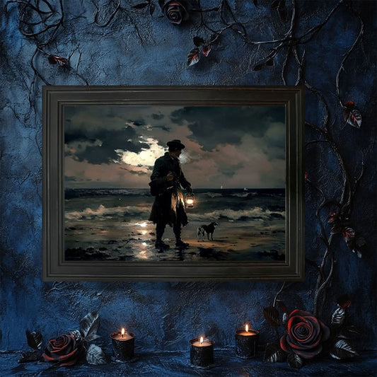 Vintage-Inspired Framed Canvas Art - "The Night Café" by Edgar Allan Poe, Polystyrene Material, Ideal for Bedroom, Living Room, New Year, Christmas, Halloween, Birthday Gifts, Halloween Decor | Vintage Wall Art | Detailed Ar
