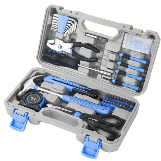 126pcs Durable Metal Hand Tool Set with Plastic Storage Case - Household & Automotive Repair Kit, No Electricity Needed, Blue, Manual Task Essentials|Ergonomic Tool Design|Molded Case Interior