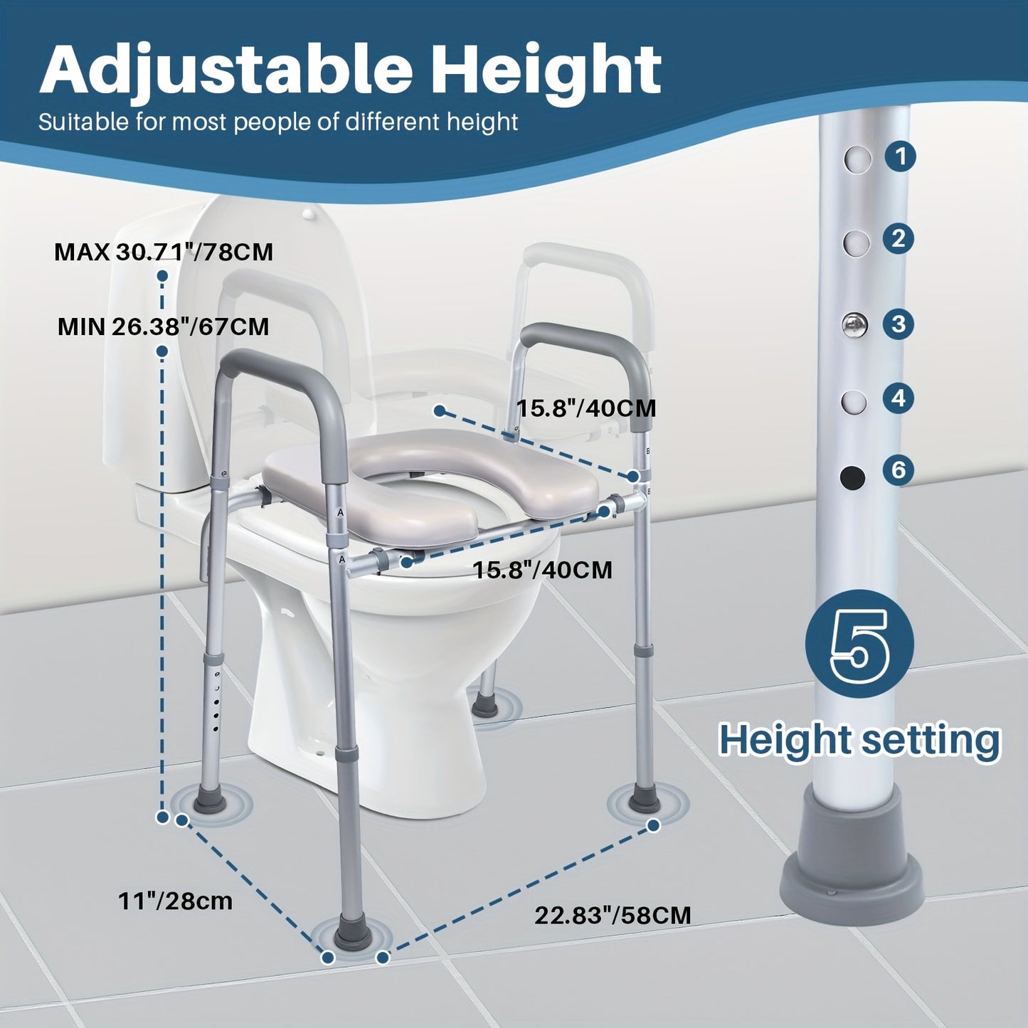 Height Adjustable Toilet Seat Riser / Shower Seat / Heavy Duty Handicap Toilet Riser With Handles / Safety For Seniors