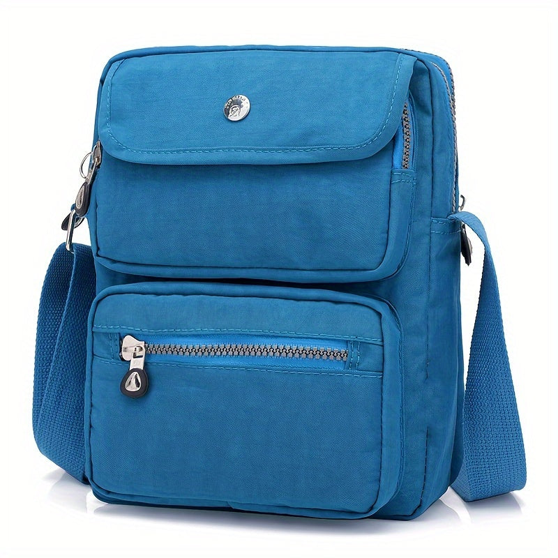 Women'S Lightweight Nylon Shoulder Bag - Casual Fashion Messenger Bag with Multiple Pockets, Adjustable Strap, and Zipper Closure in Pink, Purple, Blue, Green, Black, Red, Blue, Yellow, Black, White, Black Patterns, Messenger