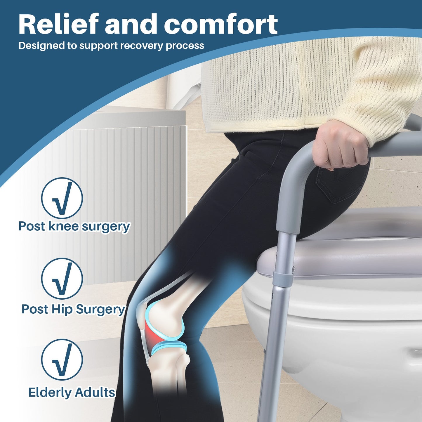 Height Adjustable Toilet Seat Riser / Shower Seat / Heavy Duty Handicap Toilet Riser With Handles / Safety For Seniors