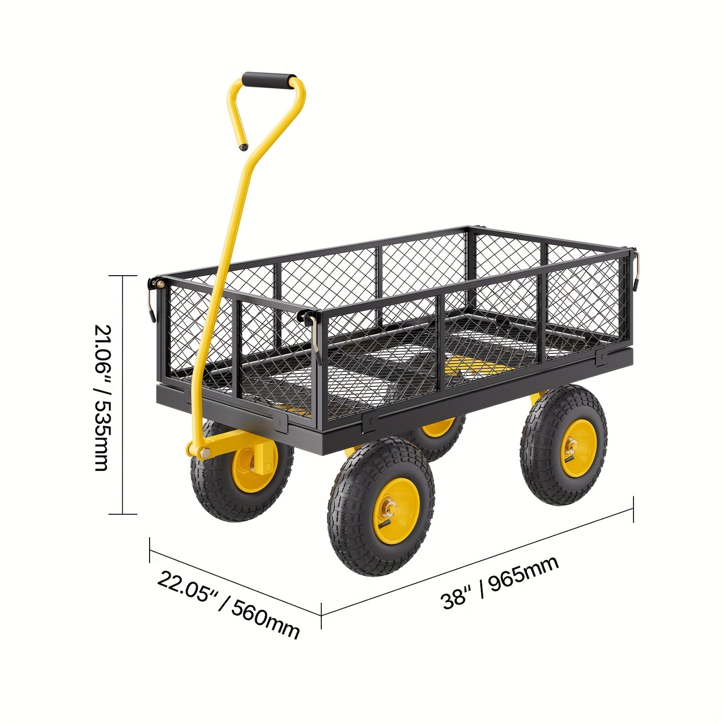 Happybuy 500/680/900/1200/1400 Lbs Steel Garden Cart On Wheels, Heavy Duty Pullable Garden Wagon, Metal Outdoor Utility Yard Cart With 10" Tires, Removable Mesh Sides And 180° Rotating Handle Green/ Yellow + Black