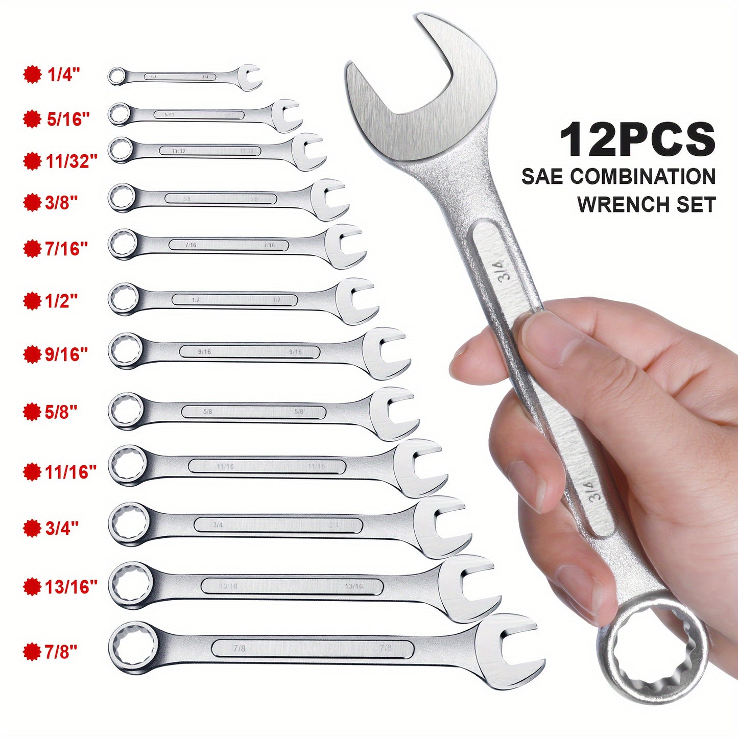 Wrenches / 12pcs Metric/12pcs SAE/24pcs All-Purpose Master Combination Wrench Set, SAE 1/4" to 7/8" Metric 11mm to 231mm Perfect for General Household, Garage, College Dormitory, Car Emergency, Boat and Much More