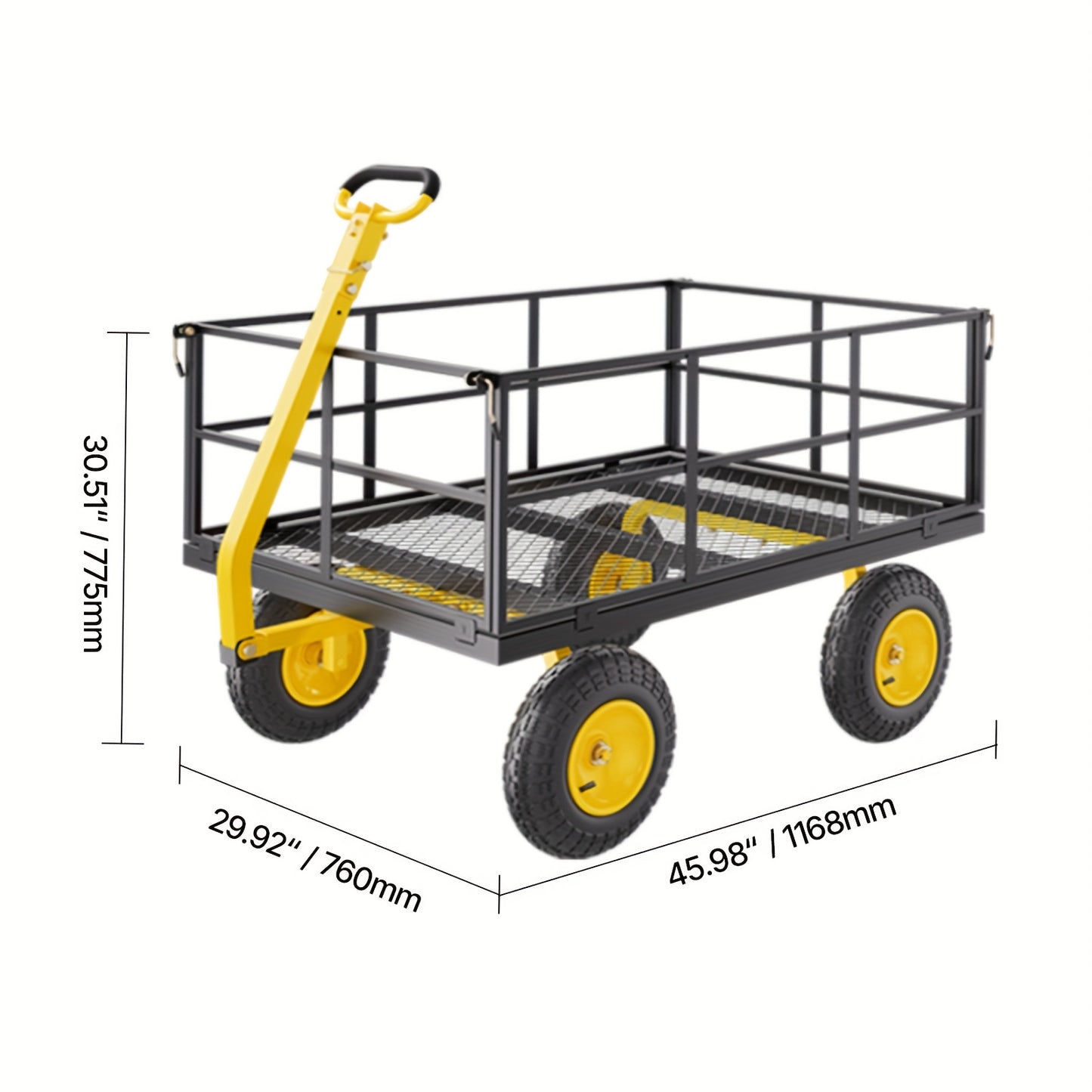 Happybuy 500/680/900/1200/1400 Lbs Steel Garden Cart On Wheels, Heavy Duty Pullable Garden Wagon, Metal Outdoor Utility Yard Cart With 10" Tires, Removable Mesh Sides And 180° Rotating Handle Green/ Yellow + Black