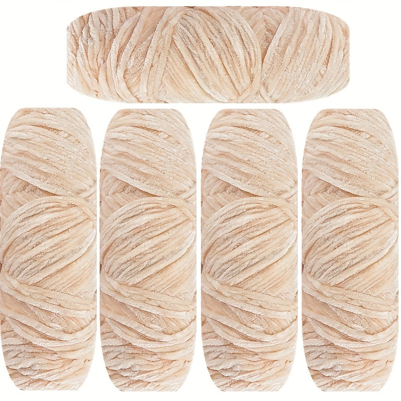 Velvet Chenille Yarn 5-Pack, 500g (17.63oz) Each, 100% Polyester, Soft Skin-Friendly Multi-Color Thick Yarn for Crochet, Knitting, DIY Crafts, Scarves, Blankets, Hats - 4mm Width