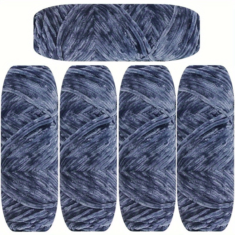 Velvet Chenille Yarn 5-Pack, 500g (17.63oz) Each, 100% Polyester, Soft Skin-Friendly Multi-Color Thick Yarn for Crochet, Knitting, DIY Crafts, Scarves, Blankets, Hats - 4mm Width