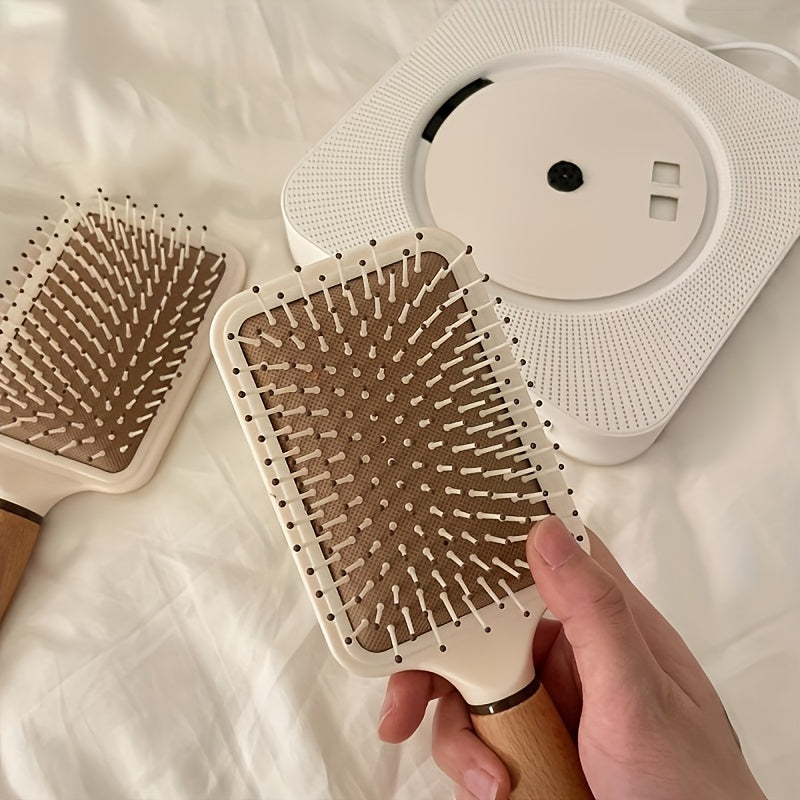 Deluxe Wooden Hair Detangling Brush - Anti-Static, Air Cushion, Durable, Gentle on Hair, Easy to Clean, Perfect for Daily Use - Wooden Hairdressing Comb for Smooth, y Hair