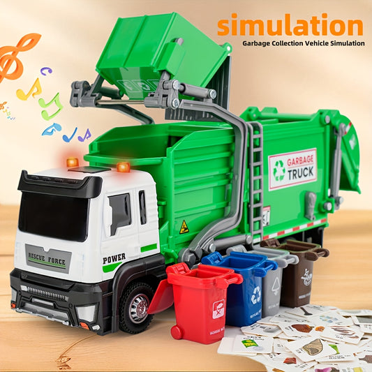 Toys / Garbage Truck Toys for Kids, Pull Back Garbage Truck Toy with Lights and Sounds and Recycling Truck Toy With Trash Cans And Bins And Trash Cards