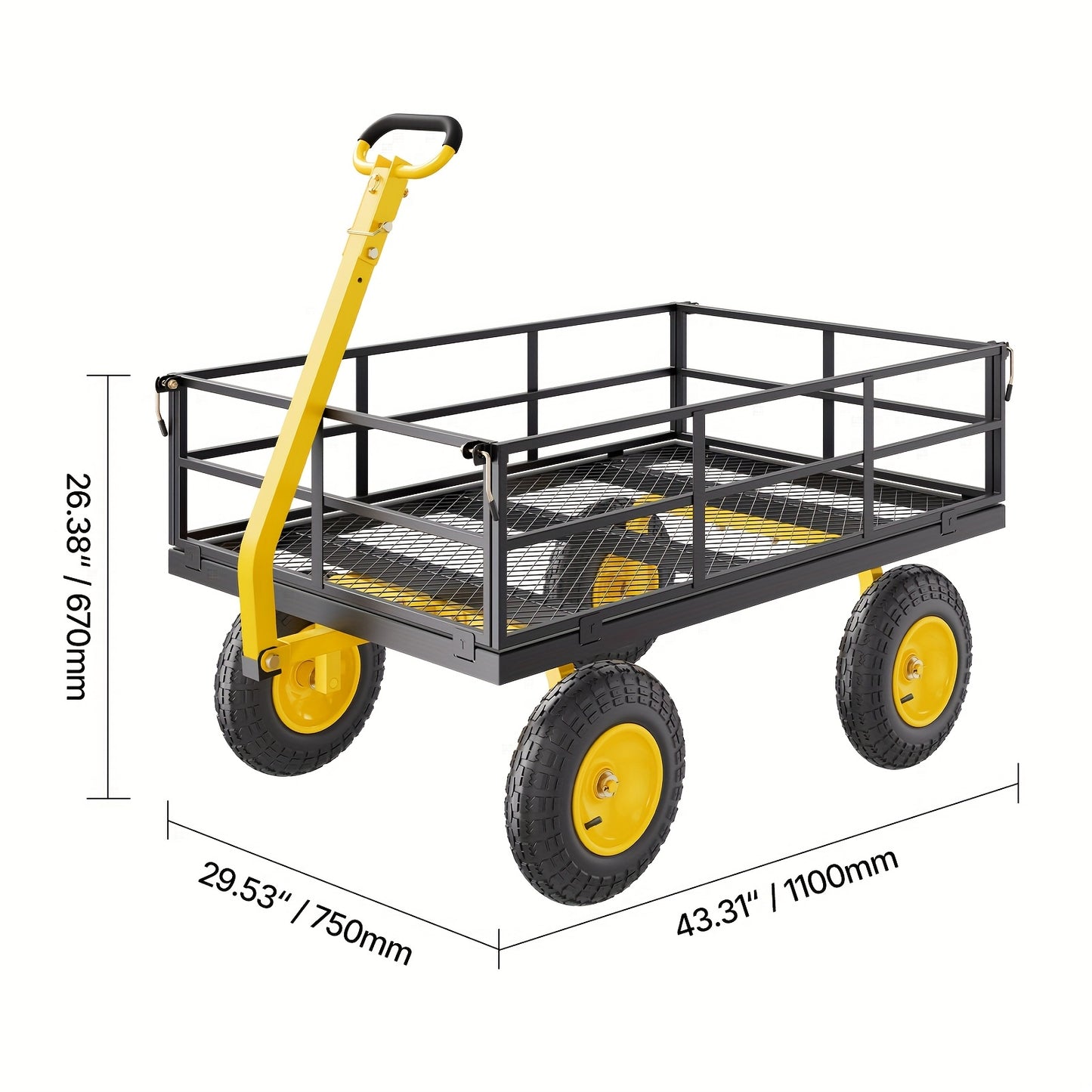 Happybuy 500/680/900/1200/1400 Lbs Steel Garden Cart On Wheels, Heavy Duty Pullable Garden Wagon, Metal Outdoor Utility Yard Cart With 10" Tires, Removable Mesh Sides And 180° Rotating Handle Green/ Yellow + Black