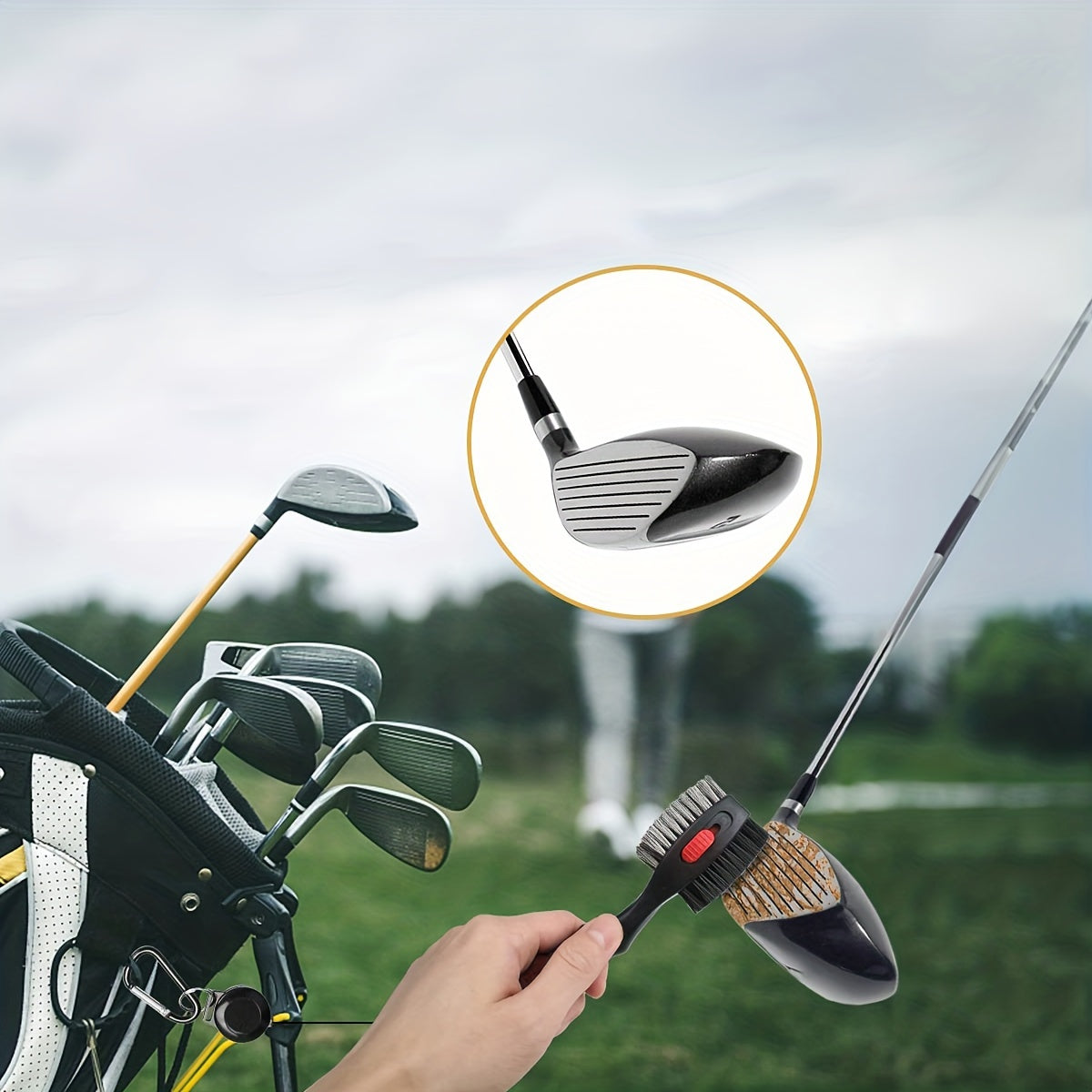 HUAEN Golf Club Head Cleaning Brush, Stainless Steel & PP Material, Portable Cleaner with Magnetic Keychain, Durable Club Maintenance Tool