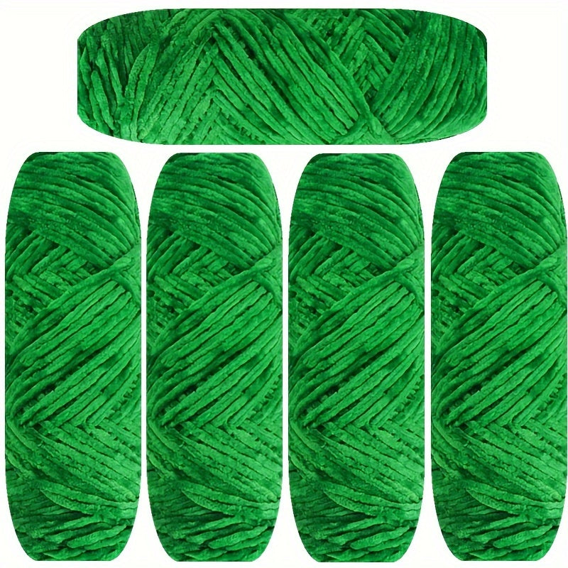 Velvet Chenille Yarn 5-Pack, 500g (17.63oz) Each, 100% Polyester, Soft Skin-Friendly Multi-Color Thick Yarn for Crochet, Knitting, DIY Crafts, Scarves, Blankets, Hats - 4mm Width